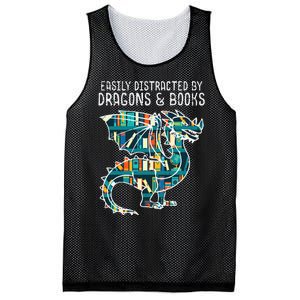 Easily Distracted By Dragons Books Funny Reading Bookworm Mesh Reversible Basketball Jersey Tank