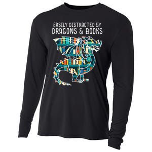 Easily Distracted By Dragons Books Funny Reading Bookworm Cooling Performance Long Sleeve Crew