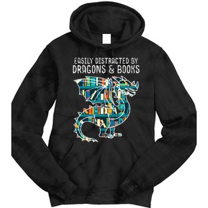 Easily Distracted By Dragons Books Funny Reading Bookworm Tie Dye Hoodie