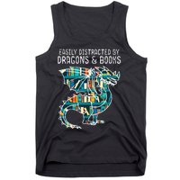 Easily Distracted By Dragons Books Funny Reading Bookworm Tank Top