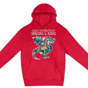 Easily Distracted By Dragons Books Funny Reading Bookworm Premium Pullover Hoodie