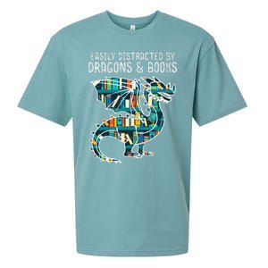 Easily Distracted By Dragons Books Funny Reading Bookworm Sueded Cloud Jersey T-Shirt