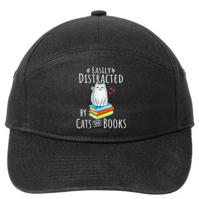 Easily Distracted By Cats And Books 7-Panel Snapback Hat
