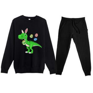 Easter Dinosaur Boys Kids Bunny Easter Basket Stuffers Premium Crewneck Sweatsuit Set