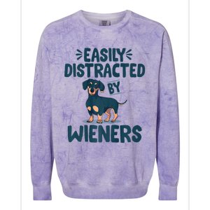 Easily Distracted By Wieners | Funny Dackel Dachshund Colorblast Crewneck Sweatshirt