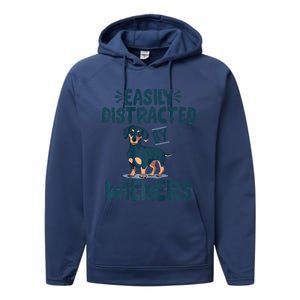 Easily Distracted By Wieners | Funny Dackel Dachshund Performance Fleece Hoodie