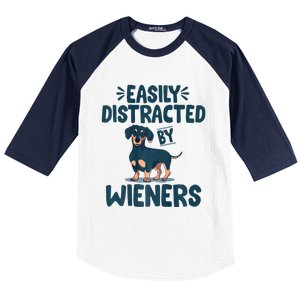 Easily Distracted By Wieners | Funny Dackel Dachshund Baseball Sleeve Shirt