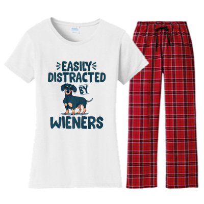 Easily Distracted By Wieners | Funny Dackel Dachshund Women's Flannel Pajama Set