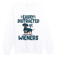 Easily Distracted By Wieners | Funny Dackel Dachshund Premium Crewneck Sweatshirt