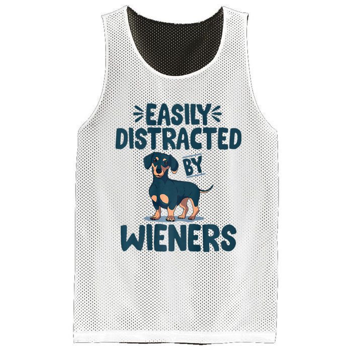 Easily Distracted By Wieners | Funny Dackel Dachshund Mesh Reversible Basketball Jersey Tank