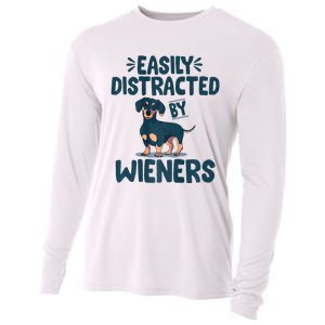 Easily Distracted By Wieners | Funny Dackel Dachshund Cooling Performance Long Sleeve Crew