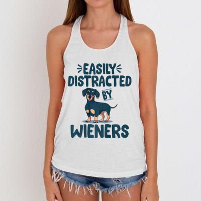 Easily Distracted By Wieners | Funny Dackel Dachshund Women's Knotted Racerback Tank