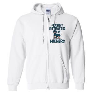 Easily Distracted By Wieners | Funny Dackel Dachshund Full Zip Hoodie