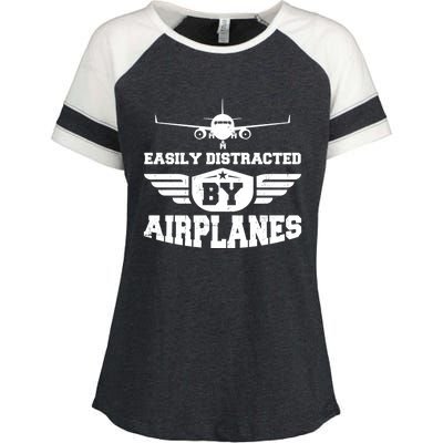 Easily Distracted By Airplanes Gift Enza Ladies Jersey Colorblock Tee