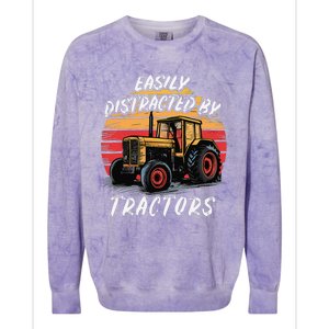 Easily Distracted By Tractors Fun Farmer & Farming Gift Colorblast Crewneck Sweatshirt