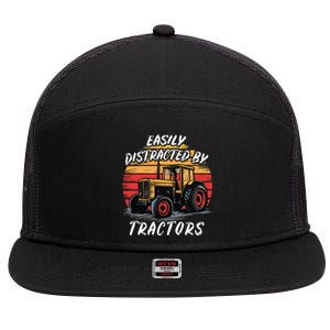 Easily Distracted By Tractors Fun Farmer & Farming Gift 7 Panel Mesh Trucker Snapback Hat