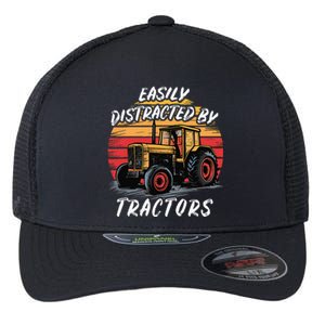 Easily Distracted By Tractors Fun Farmer & Farming Gift Flexfit Unipanel Trucker Cap