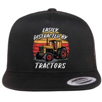 Easily Distracted By Tractors Fun Farmer & Farming Gift Flat Bill Trucker Hat