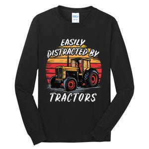 Easily Distracted By Tractors Fun Farmer & Farming Gift Tall Long Sleeve T-Shirt