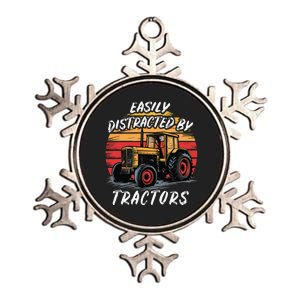 Easily Distracted By Tractors Fun Farmer & Farming Gift Metallic Star Ornament