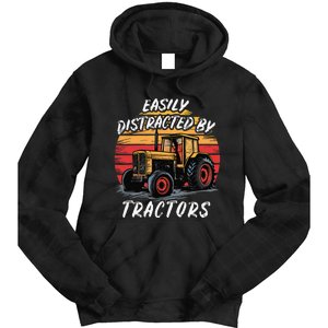 Easily Distracted By Tractors Fun Farmer & Farming Gift Tie Dye Hoodie