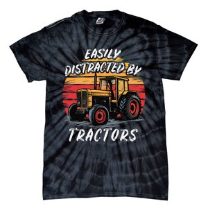 Easily Distracted By Tractors Fun Farmer & Farming Gift Tie-Dye T-Shirt