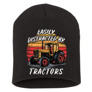 Easily Distracted By Tractors Fun Farmer & Farming Gift Short Acrylic Beanie