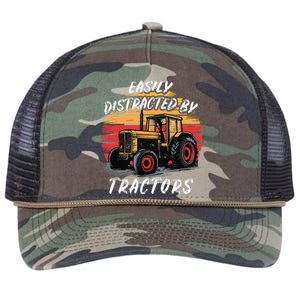 Easily Distracted By Tractors Fun Farmer & Farming Gift Retro Rope Trucker Hat Cap