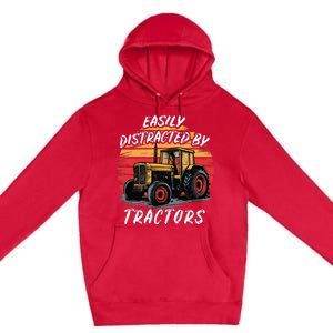 Easily Distracted By Tractors Fun Farmer & Farming Gift Premium Pullover Hoodie