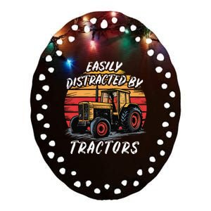 Easily Distracted By Tractors Fun Farmer & Farming Gift Ceramic Oval Ornament