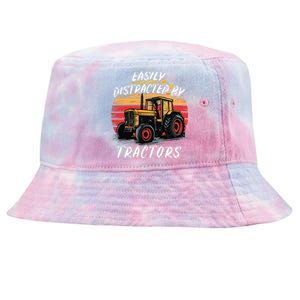 Easily Distracted By Tractors Fun Farmer & Farming Gift Tie-Dyed Bucket Hat