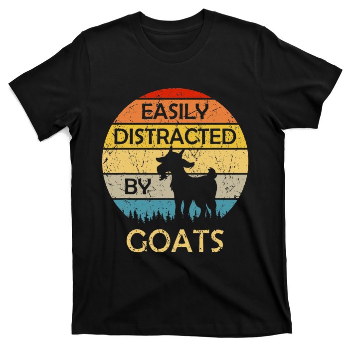 Easily Distracted By Goats Retro Vintage Funny Goat Lover T-Shirt