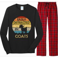 Easily Distracted By Goats Retro Vintage Funny Goat Lover Long Sleeve Pajama Set