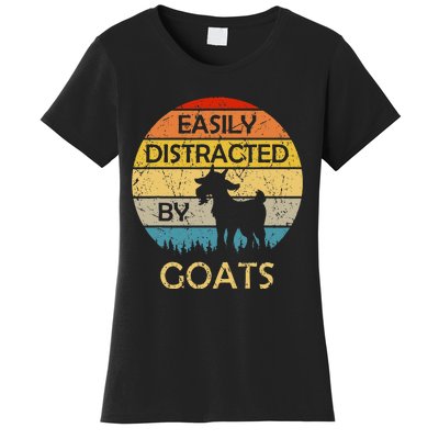 Easily Distracted By Goats Retro Vintage Funny Goat Lover Women's T-Shirt