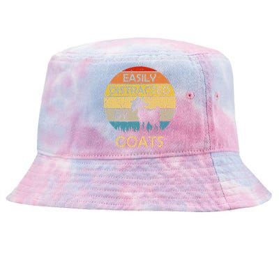 Easily Distracted By Goats Retro Vintage Funny Goat Lover Tie-Dyed Bucket Hat