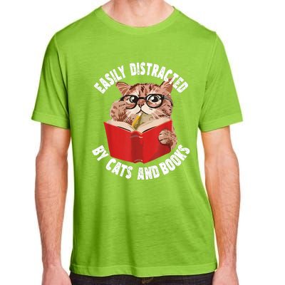 Easily Distracted By Cats And Books Funny Cat & Book Lover Adult ChromaSoft Performance T-Shirt