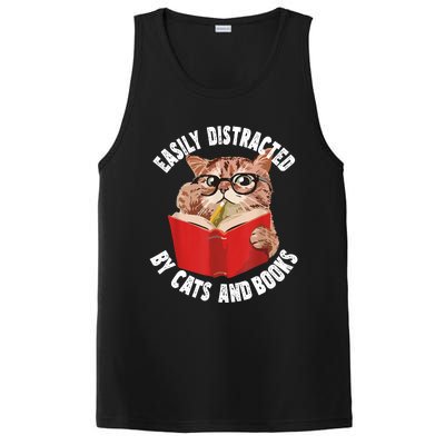 Easily Distracted By Cats And Books Funny Cat & Book Lover PosiCharge Competitor Tank