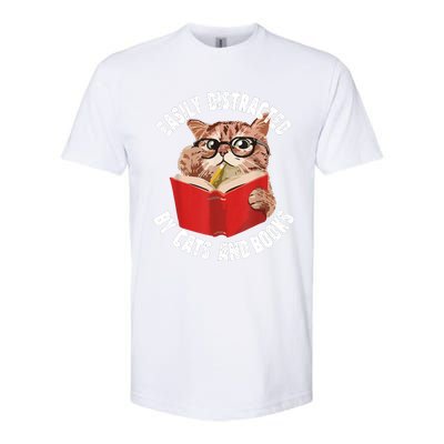 Easily Distracted By Cats And Books Funny Cat & Book Lover Softstyle CVC T-Shirt