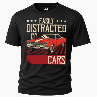 Easily Distracted By Cars Classic Muscle Car Guy Car Lover Cooling Performance Crew T-Shirt