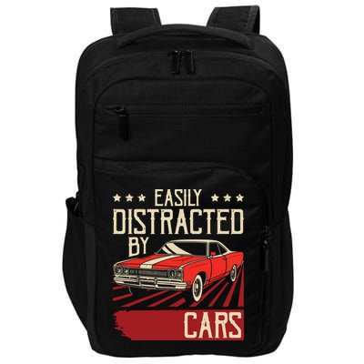 Easily Distracted By Cars Classic Muscle Car Guy Car Lover Impact Tech Backpack