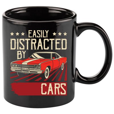 Easily Distracted By Cars Classic Muscle Car Guy Car Lover 11oz C Handle Ceramic Mug