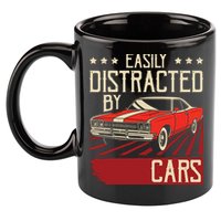 Easily Distracted By Cars Classic Muscle Car Guy Car Lover 11oz C Handle Ceramic Mug