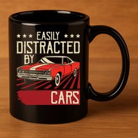 Easily Distracted By Cars Classic Muscle Car Guy Car Lover 11oz C Handle Ceramic Mug