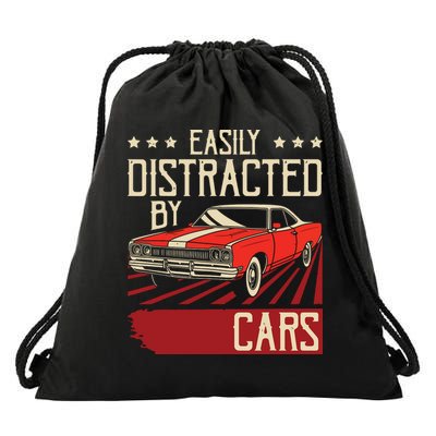 Easily Distracted By Cars Classic Muscle Car Guy Car Lover Drawstring Bag