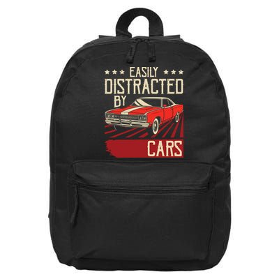 Easily Distracted By Cars Classic Muscle Car Guy Car Lover 16 in Basic Backpack