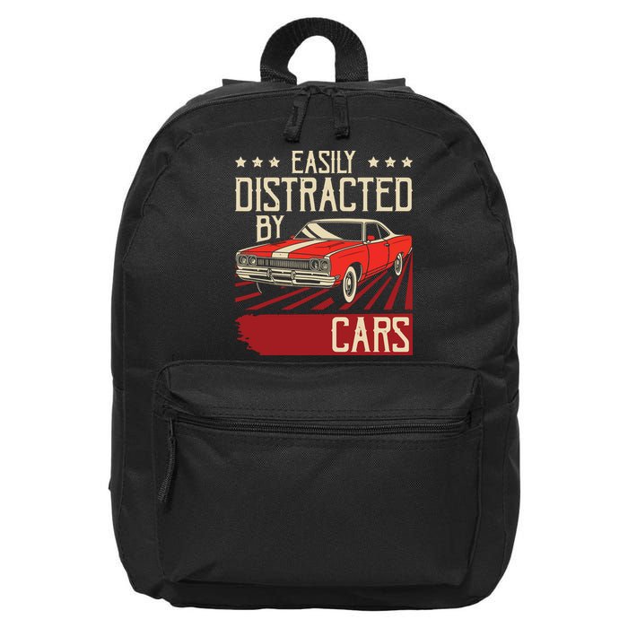 Easily Distracted By Cars Classic Muscle Car Guy Car Lover 16 in Basic Backpack