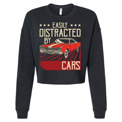 Easily Distracted By Cars Classic Muscle Car Guy Car Lover Cropped Pullover Crew