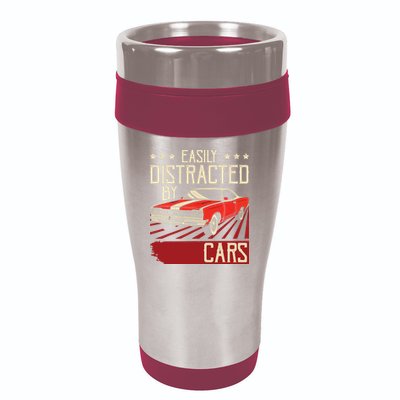 Easily Distracted By Cars Classic Muscle Car Guy Car Lover 16oz Travel Tumbler