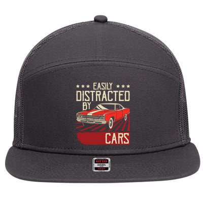 Easily Distracted By Cars Classic Muscle Car Guy Car Lover 7 Panel Mesh Trucker Snapback Hat