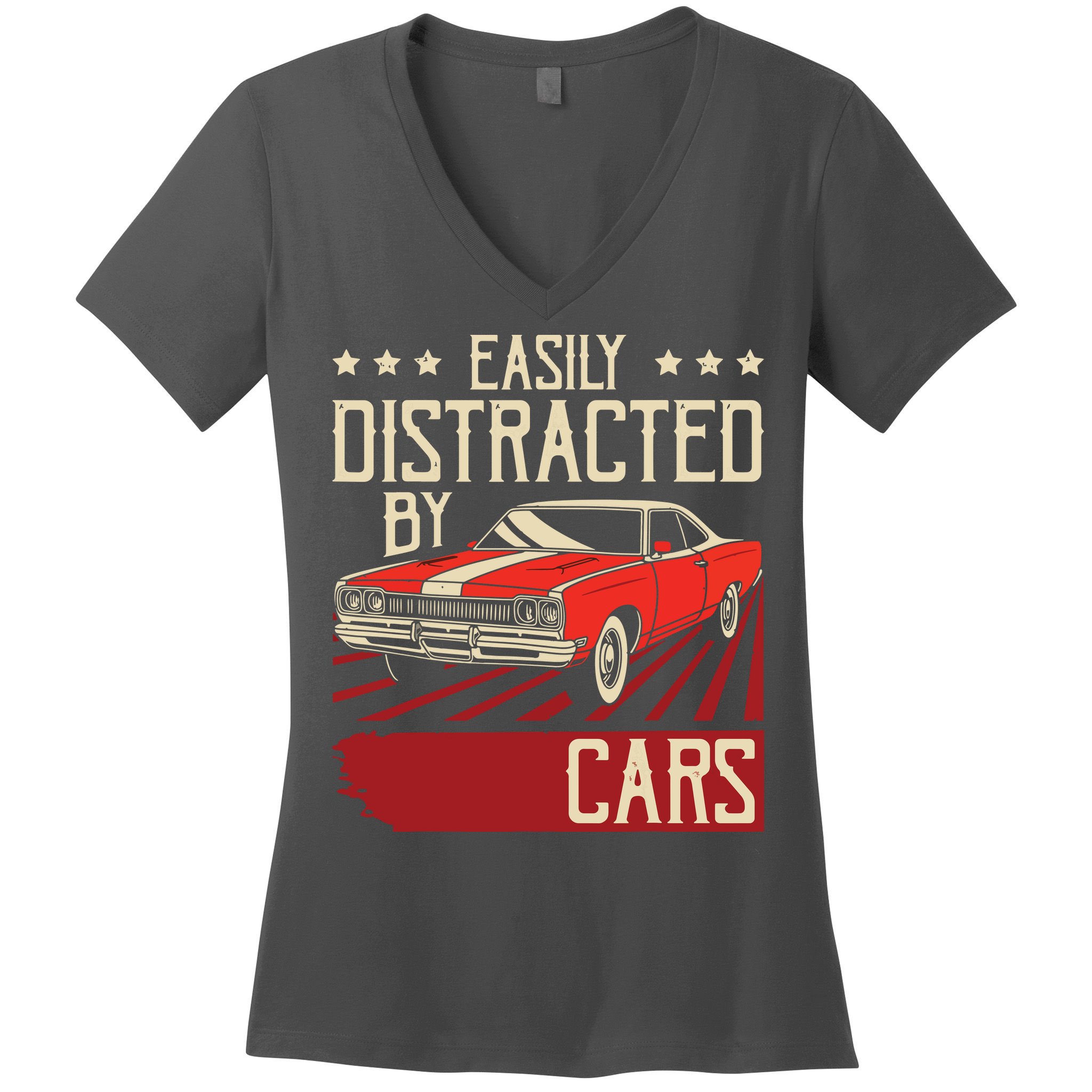 Easily Distracted By Cars Classic Muscle Car Guy Car Lover Women's V-Neck T-Shirt